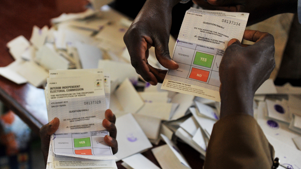 Election officials counting ballots in the referendum on the new constitution in Kenya, Eldoret - 4 August 2010