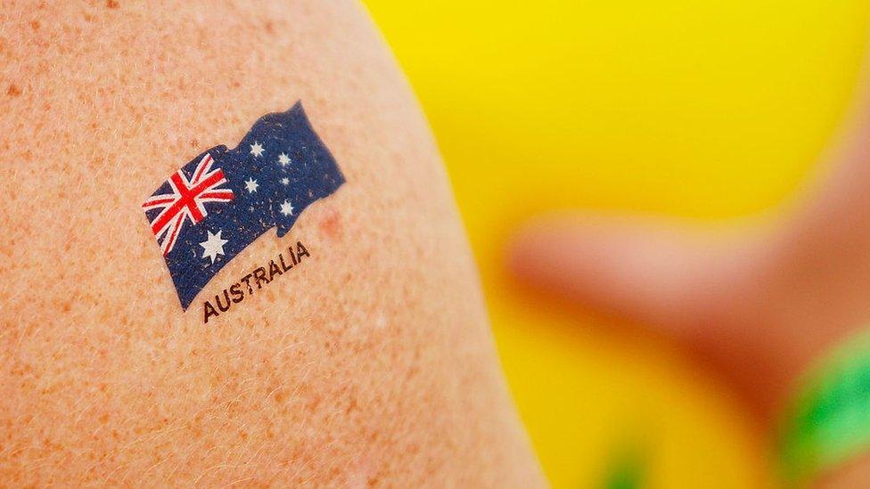 A patriotic temporary tattoo showing an Australian flag