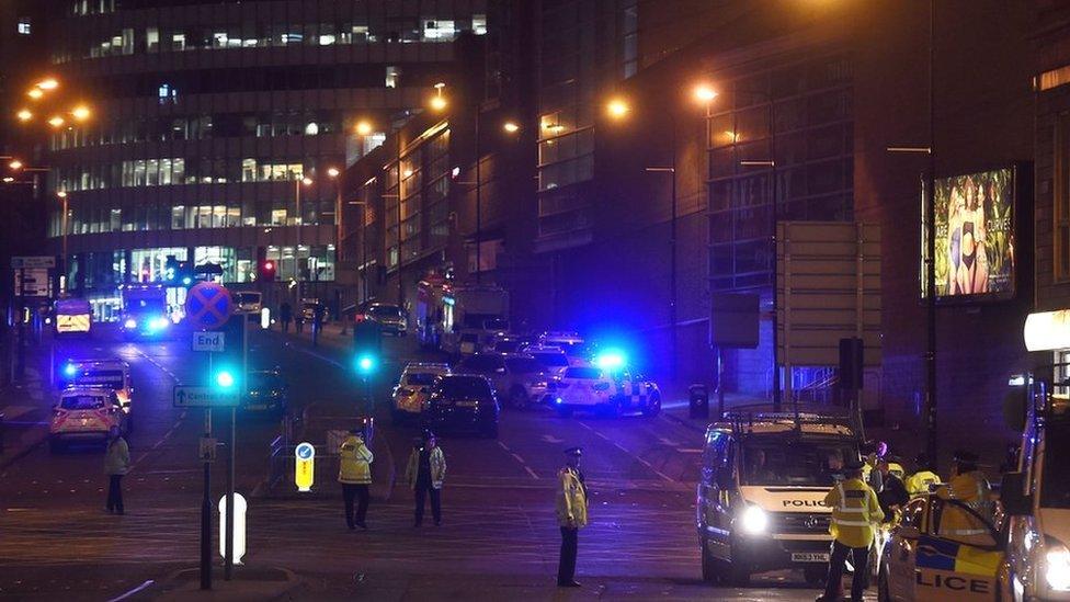 Police outside of the Manchester Arena after the attack