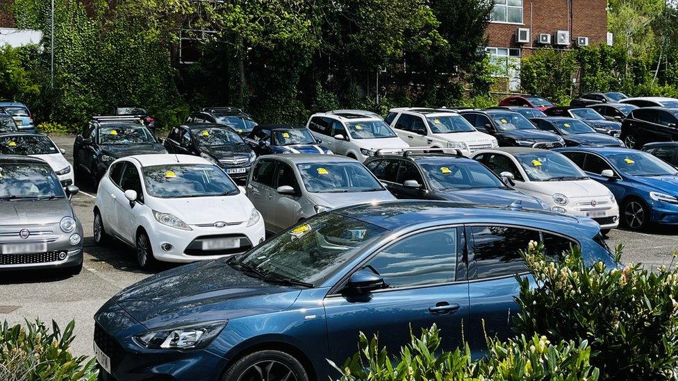 Cars in the Duke Street car park, High Wycombe, with parking fines on them