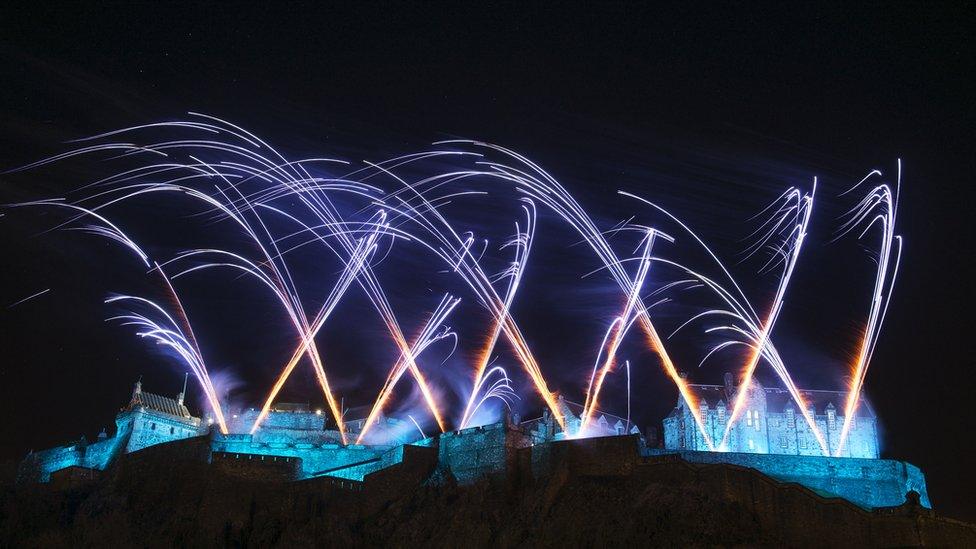 Hogmanay fireworks in Edinburgh.