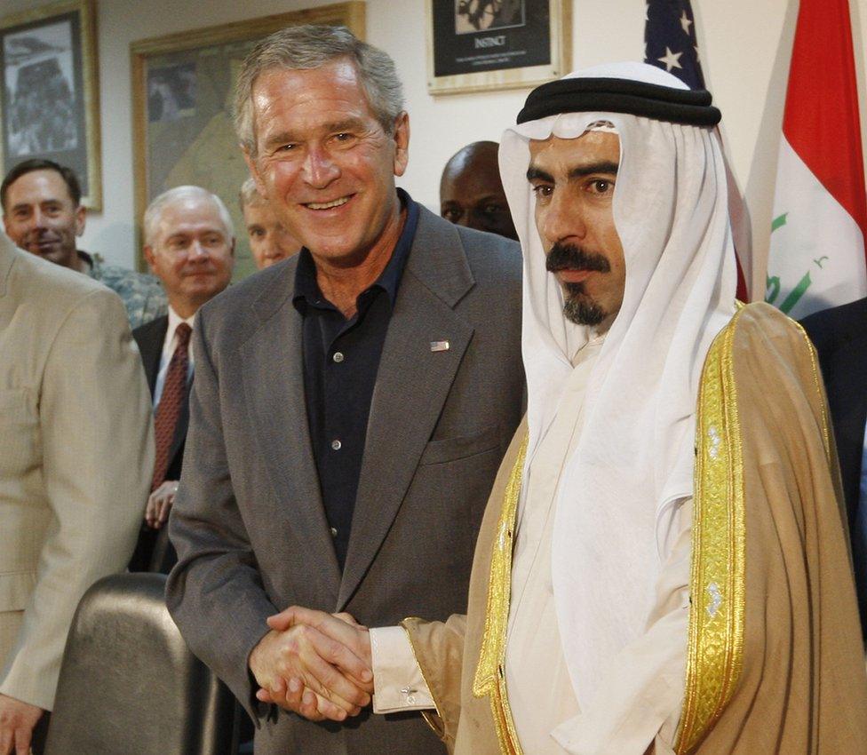 George W Bush with Abdul Sattar Abu Risha in 2007