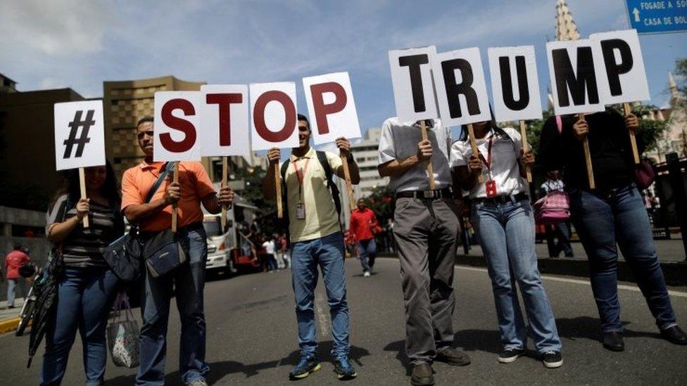 Pro-government supporters rally against US President Donald Trump in Caracas, Venezuela August 14, 2017.