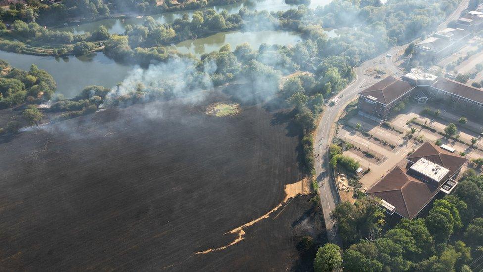 A field fire in Tolpits Lane, Watford