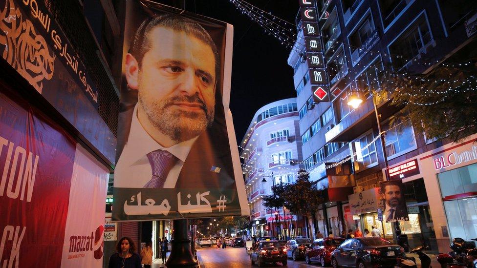 Posters depicting Saad Hariri seen in Beirut, Lebanon, November 14, 2017