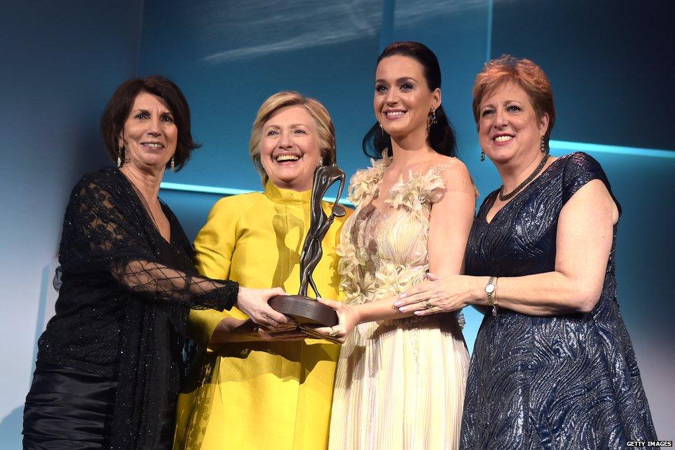 Pamela Fiori, Hillary Clinton, Katy Perry and Caryl Stern