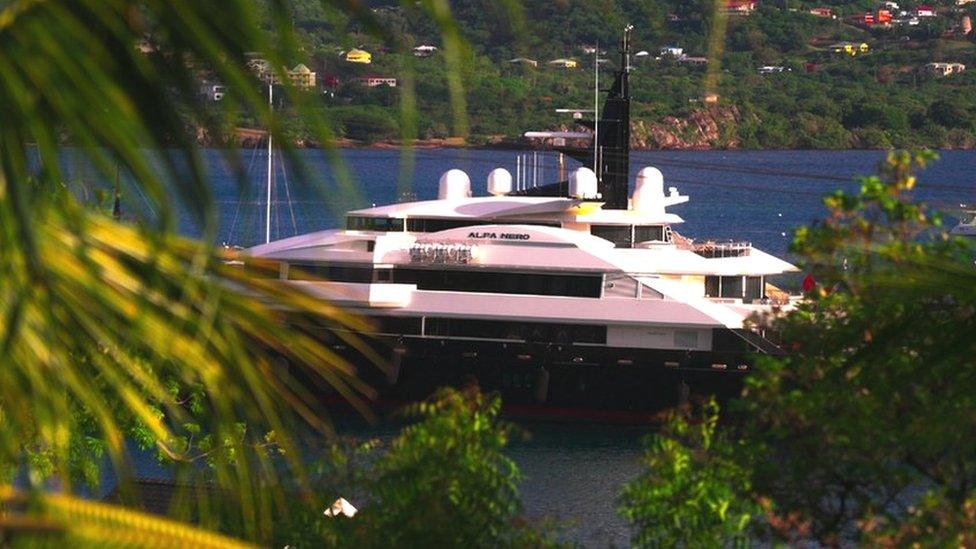 The Alfa Nero superyacht moored in Antigua's Falmouth Harbour