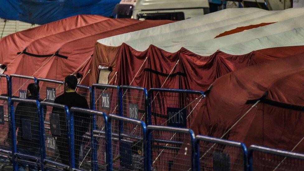 Tents for migrants are stored in Turkey