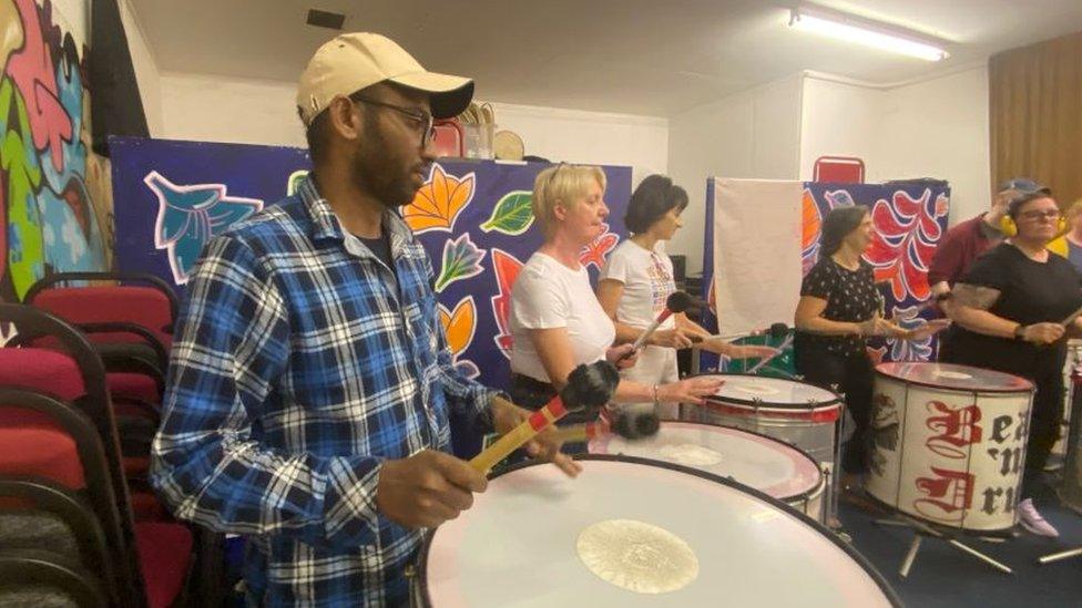 Dilli Padmanaban at the BeatnDrum Samba Band practice