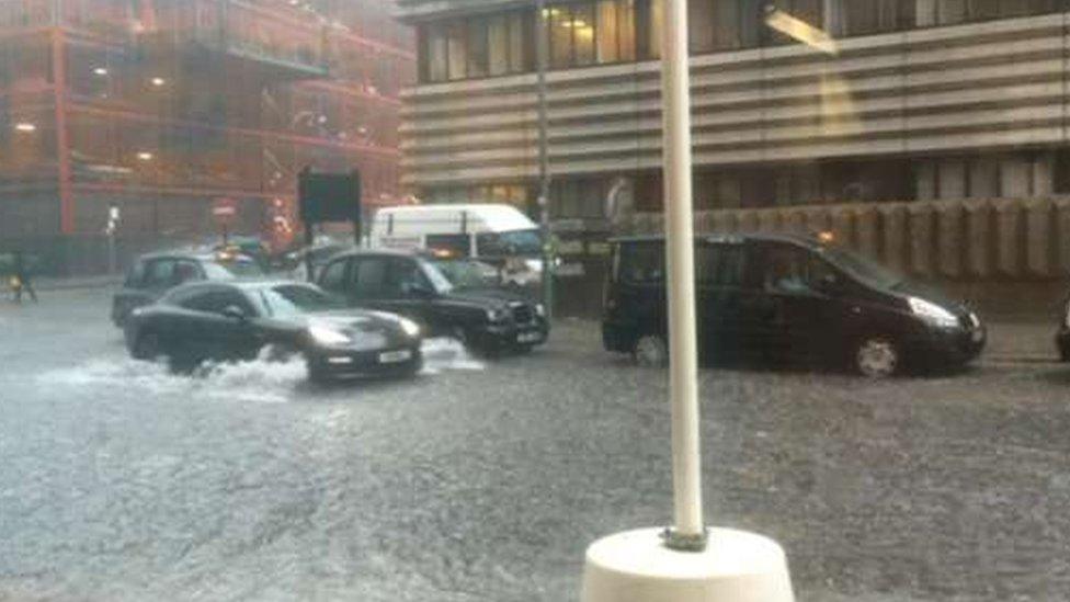 Navigation Street in Birmingham flooded