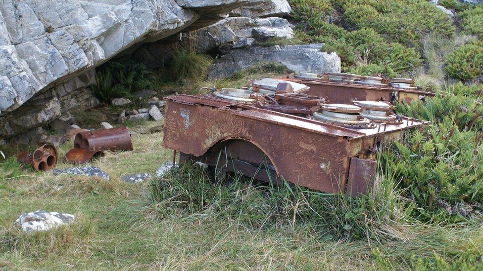 Rusted field kitchen remains