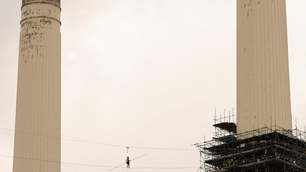 Helen Skelton walks a high-wire across Battersea Power Station