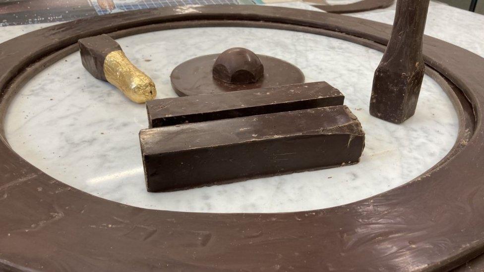 The chocolate wheel being made