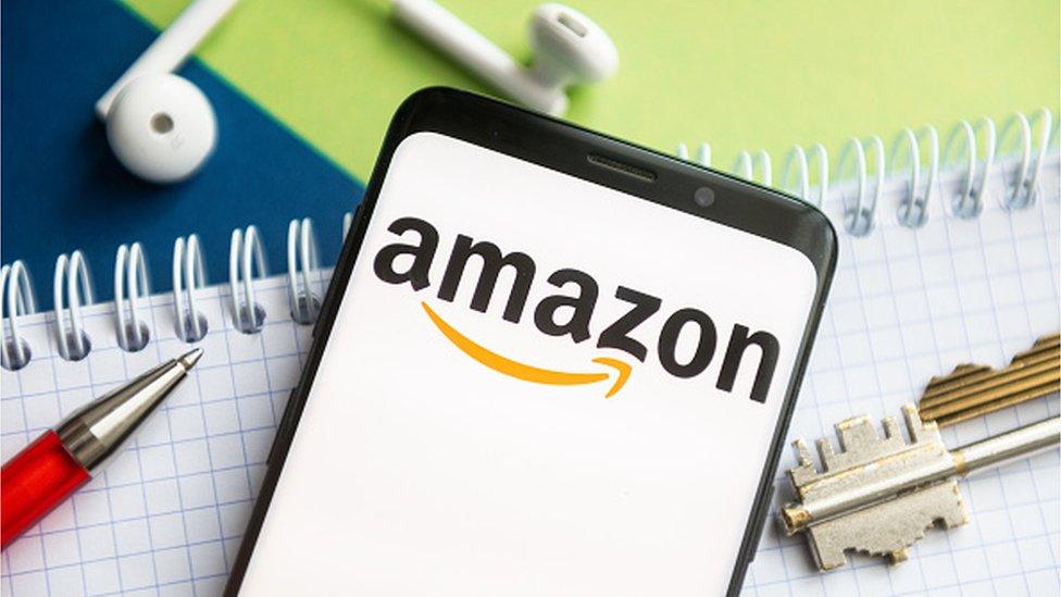 Amazon logo on a smartphone