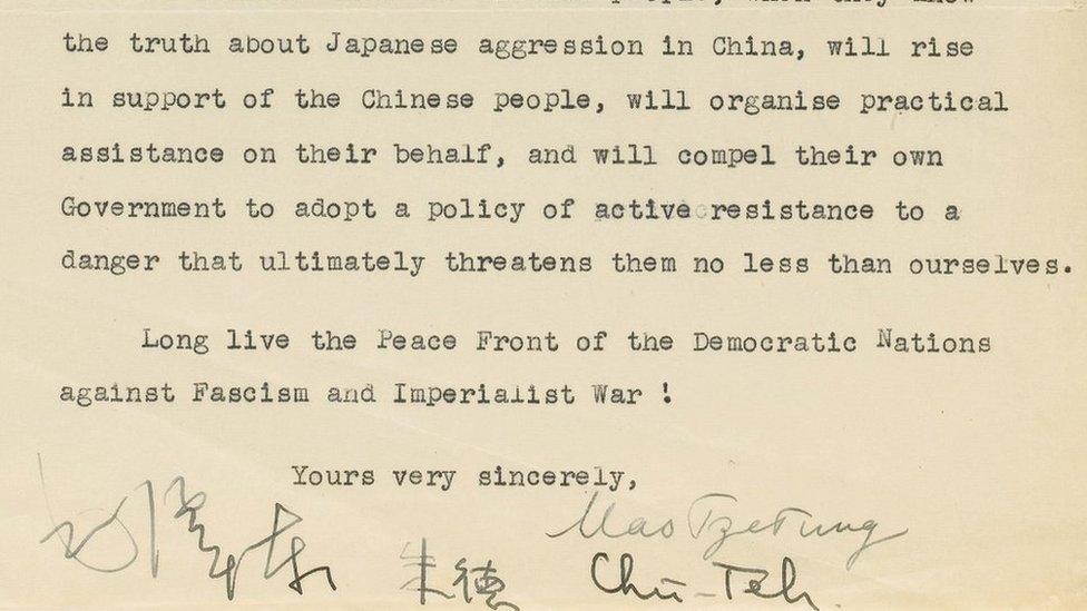 Photo of an extract of the letter from Mao Zedong to Clement Attlee