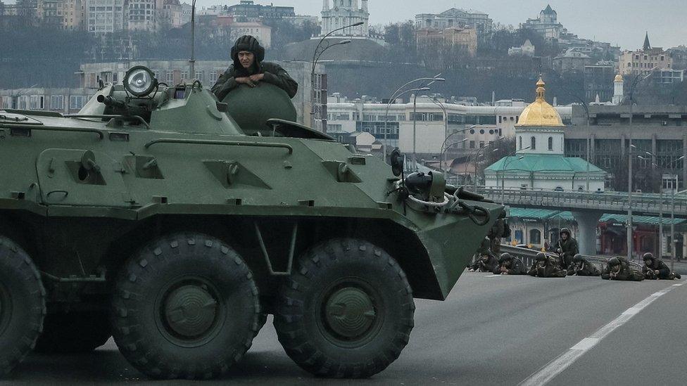 Ukrainian soldiers in central Kyiv