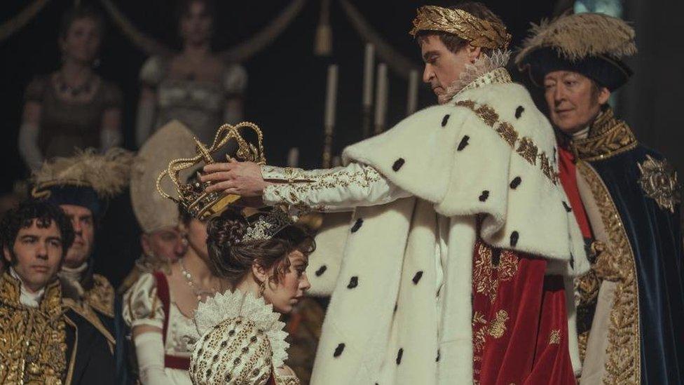 The moment Napoleon crowns his wife Josephine (played by Vanessa Kirby) Empress