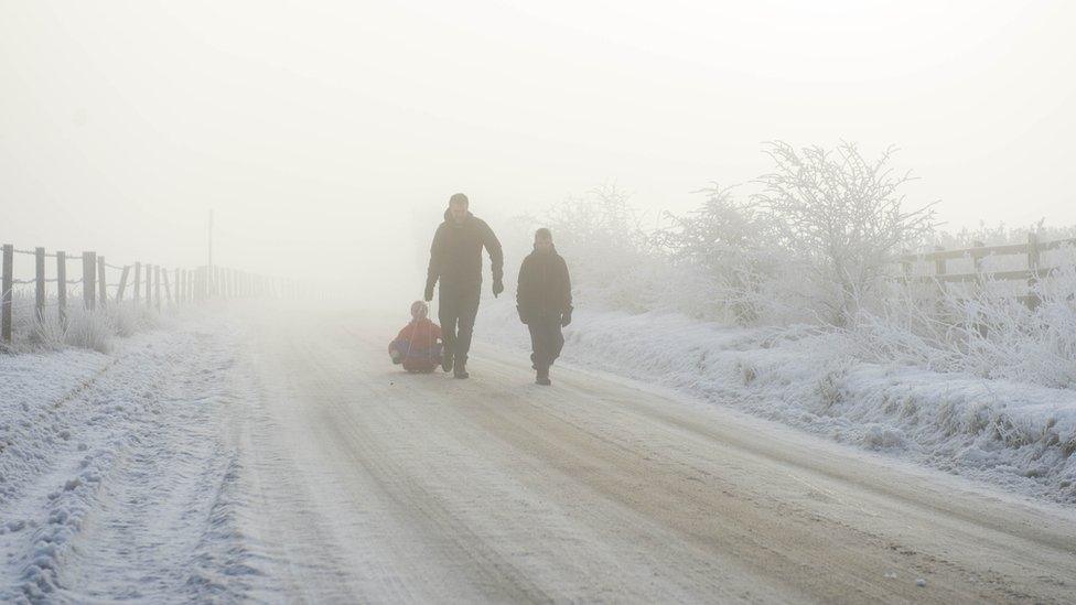 A family in Belfast sets out on a toboggan