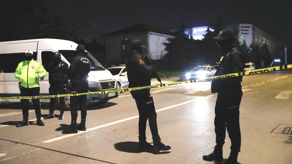 Police officers stand guard near a Proctor & Gamble factory in Gebze in the north-western Kocaeli province, Turkey February 1, 2024