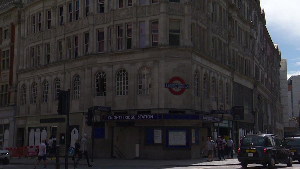 Knightsbridge station and buildings above