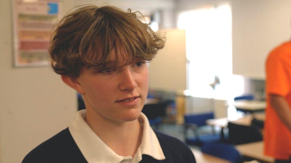 Teenaged boy with light brown hair