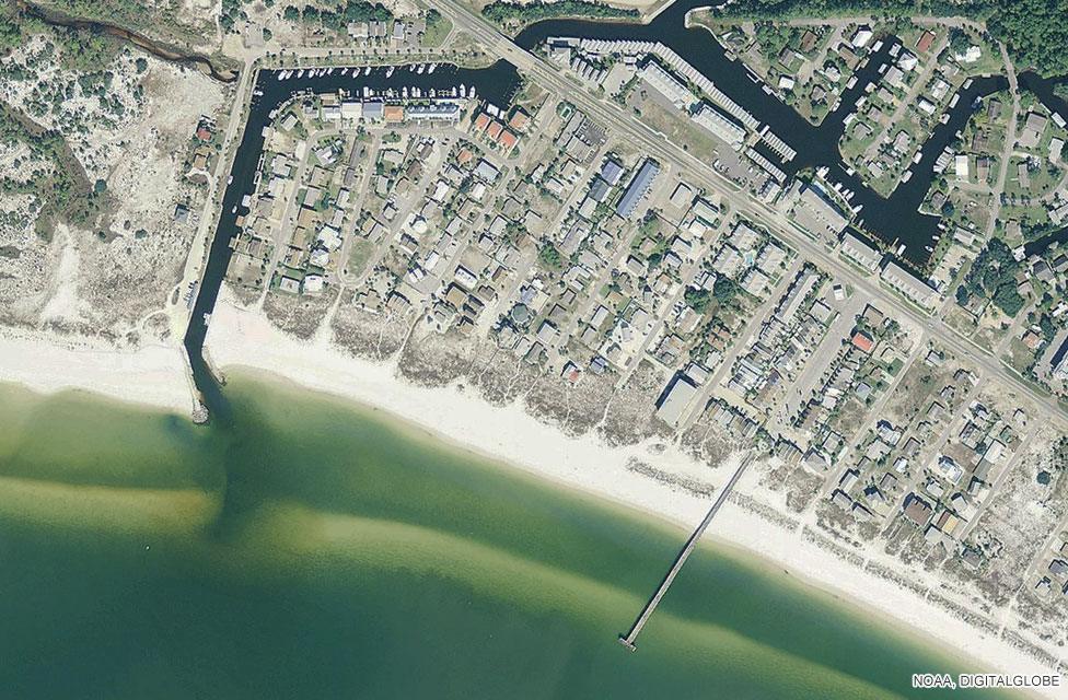 Mexico Beach City Pier, satellite image taken before Hurricane Michael