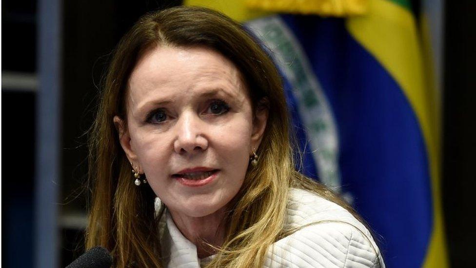 Brazilian senator Vanessa Grazziotin, from Brazil's Communist party (PCdoB), delivers a speech during the debate in the Senate of a vote on suspending President Dilma Rousseff and launching an impeachment trial, in Brasilia on May 11, 2016.