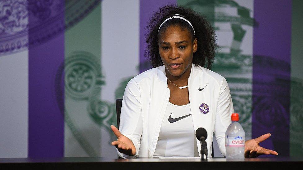 Serena Williams speaking to media after Wimbledon match