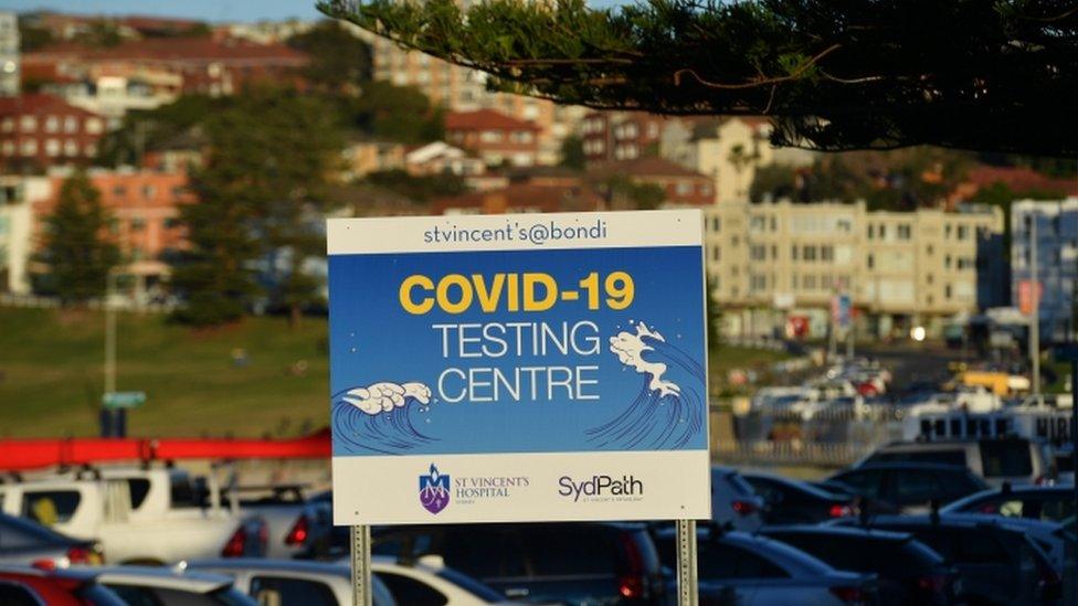 Covid test sign at Bondi Beach, NSW 26 June 2021