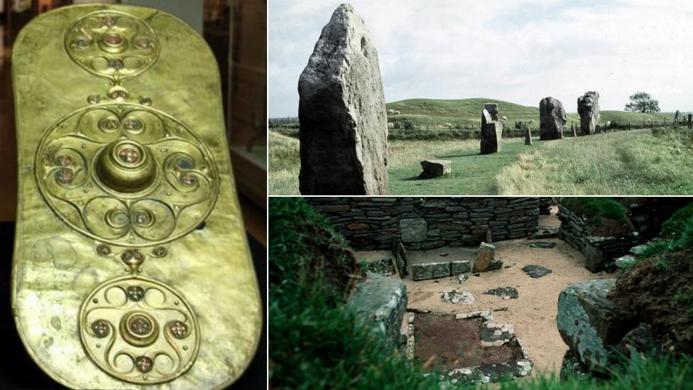 Battersea shield, Avebury and Skara Brae