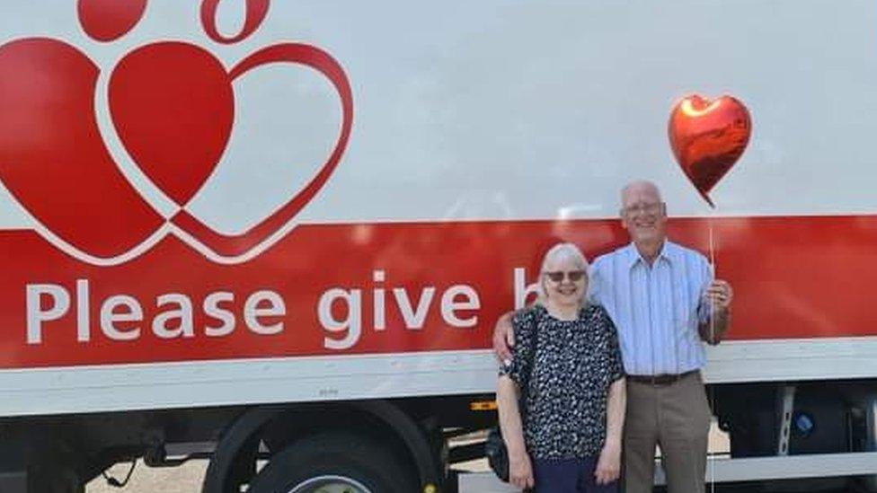 Pam and John Smart at his 100th blood donation