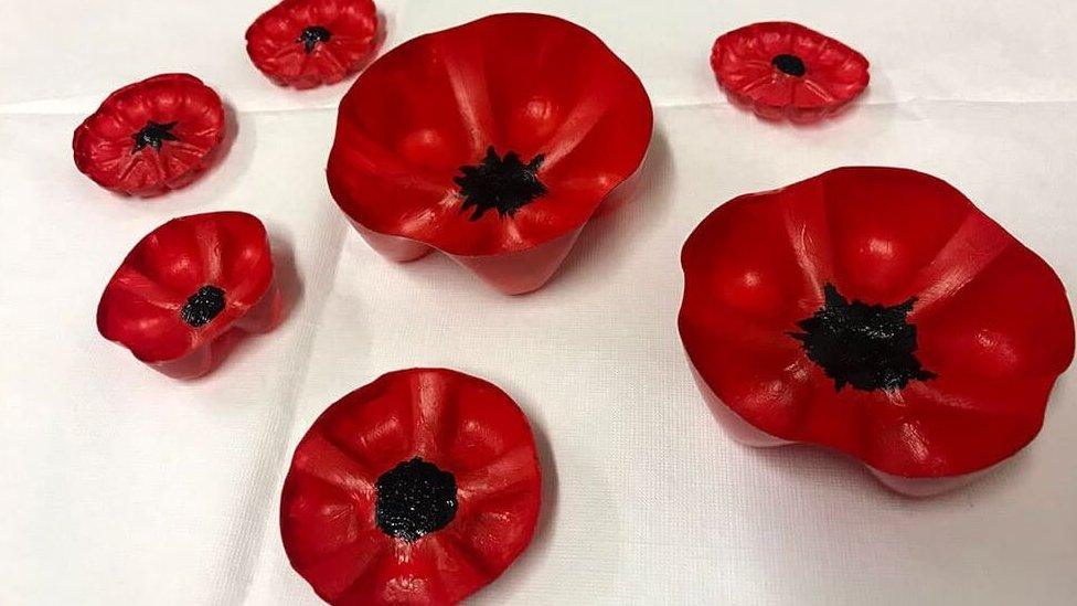 Painted bottle poppies