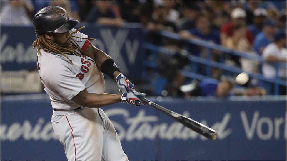 Hanley Ramirez of the Boston Red Sox hits a home run