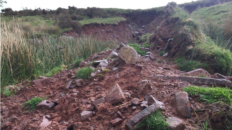 landslip near Cantref reservoir