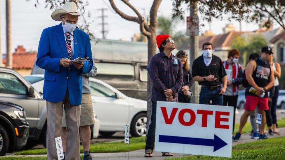 people standing in line to vote in the 2020 election