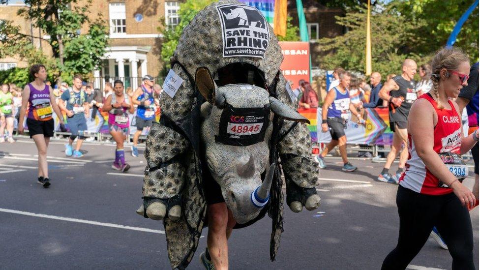 Runner in rhino costume