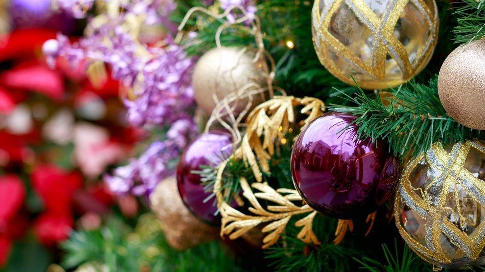 Close-up Christmas tree and decorations