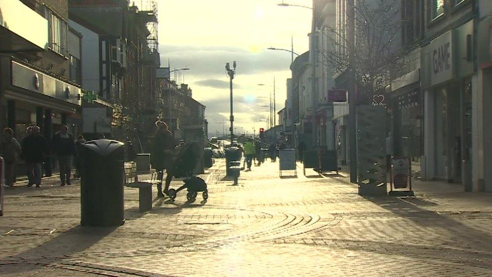 Rhyl town centre in the sunlight