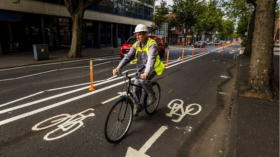 Pop-up cycle lane on Belfast's Dublin Road