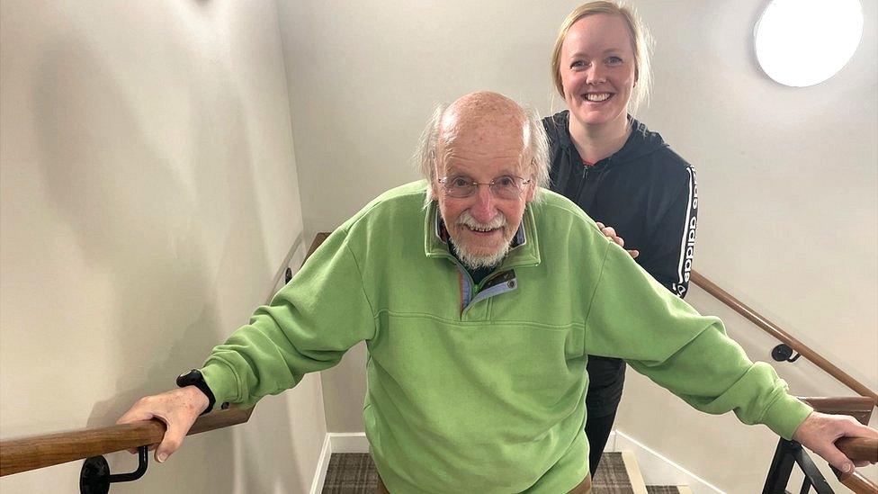 Martin Birkhans with his physio Benedicte Aarseth