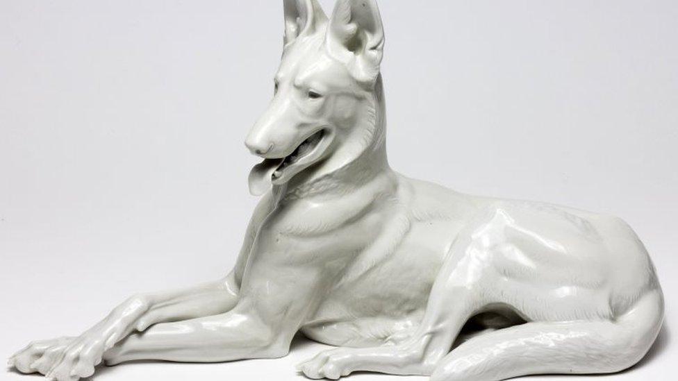 A porcelain figure of an Alsatian dog, which was owned by Hitler