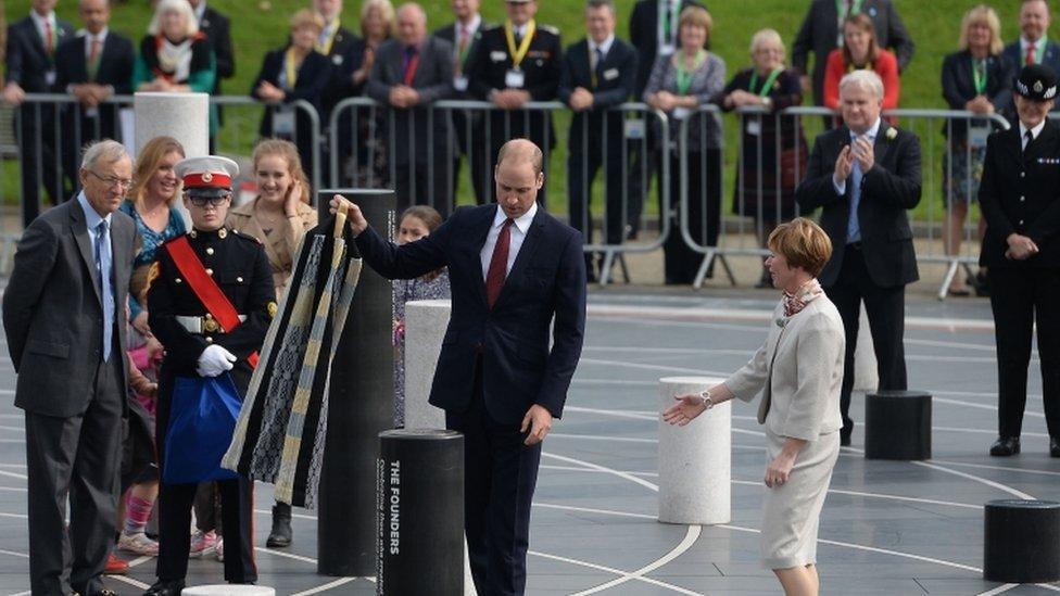 Prince William unveils the Founders Pillar