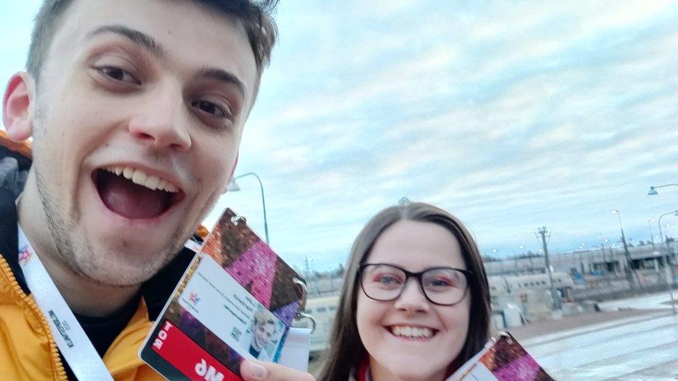 Luke Hardwick with his friend Gemma Lee