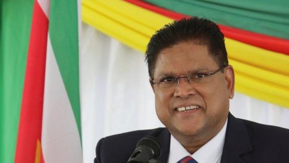 Chandrikapersad Santokhi speaks during a news conference after being elected as Suriname"s new President, at the National Assembly, in Paramaribo, Suriname July 13, 2020