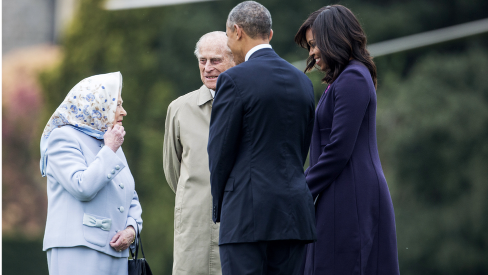 Barack and Michelle Obama at Windsor Castle for a private lunch in 2016