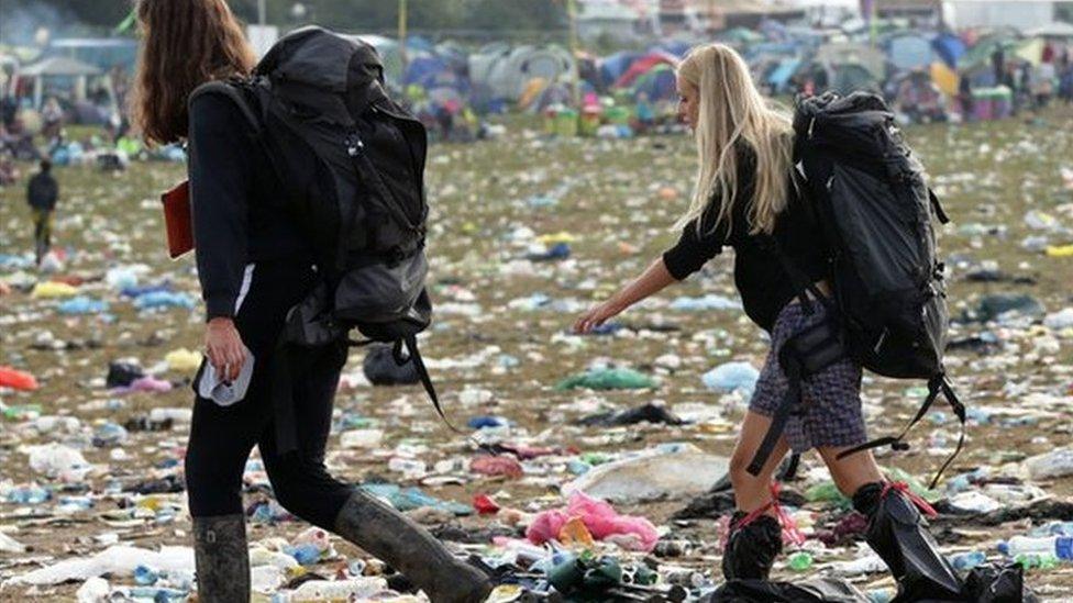 Festival-goers leaving