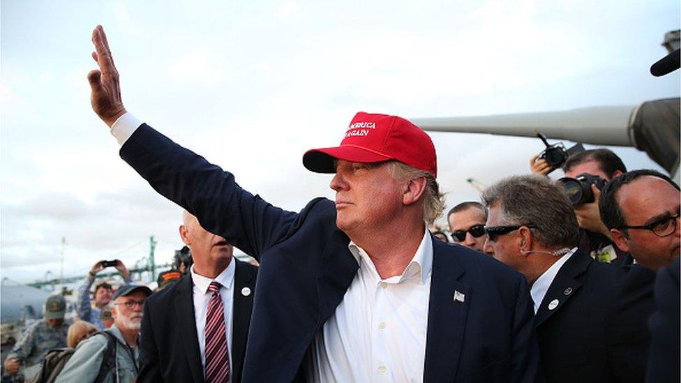 Donald Trump campaigns aboard the USS Iowa on September 15, 2015 in Los Angeles, California