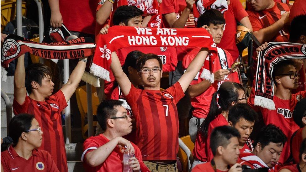 Hong Kong football fans during a World Cup qualifying match between Hong Kong and Qatar, in Hong Kong in September 2015