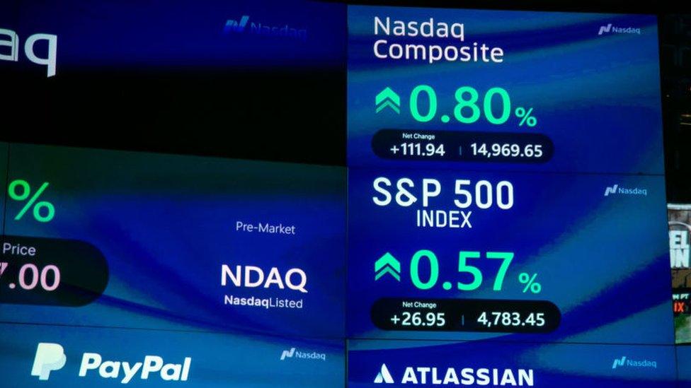 Stock market information displayed in New York's Times Square