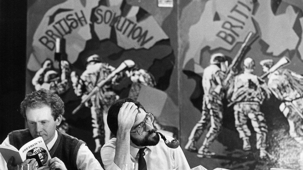 Martin McGuinness and Gerry Adams at a Sinn Féin Ard Fheis in 1985